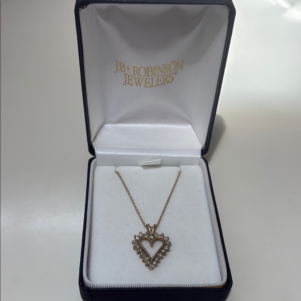 Gold Heart Pendant Necklace with CZ Accents